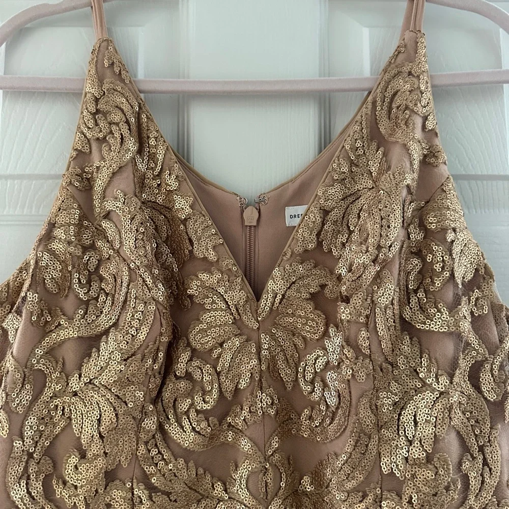 Dress the Population Blair Sequin gold  nude lace midi dress L - Picture 8 of 14